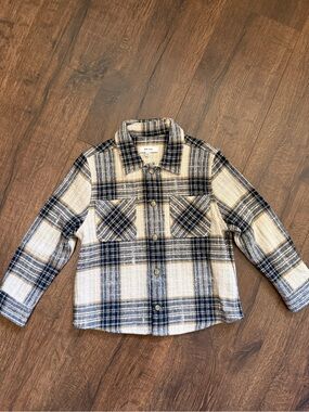 Reiss Kids Beige & Navy Plaid Button-Down Shirt Jacket
